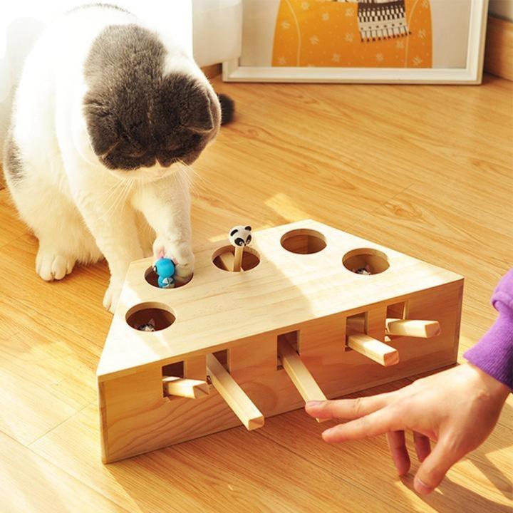 jouet interactif chat en bois
