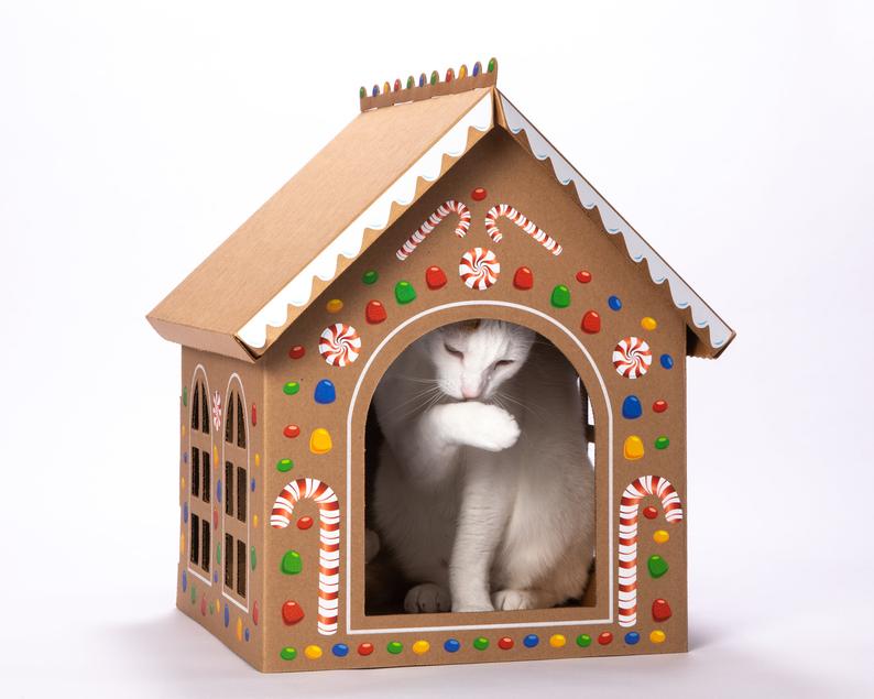 Maison carton chat noel et pain d'epices Maison carton chat noel et pain d'epices