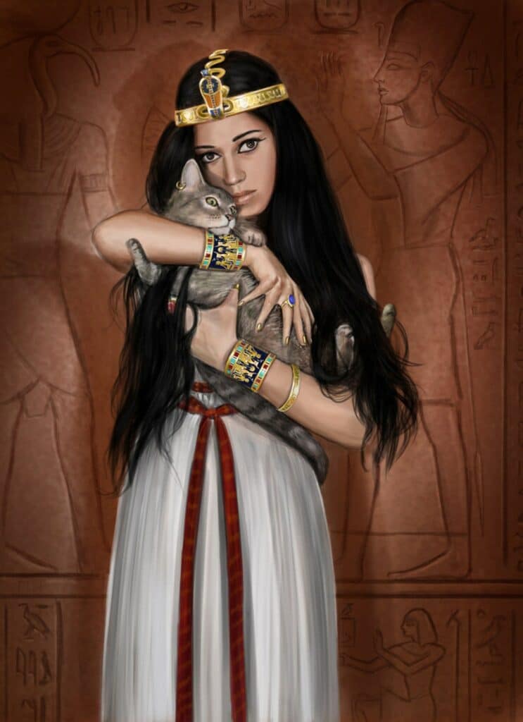 Peinture Reine égyptienne avec son chat bastet Peinture Reine égyptienne avec son chat bastet
