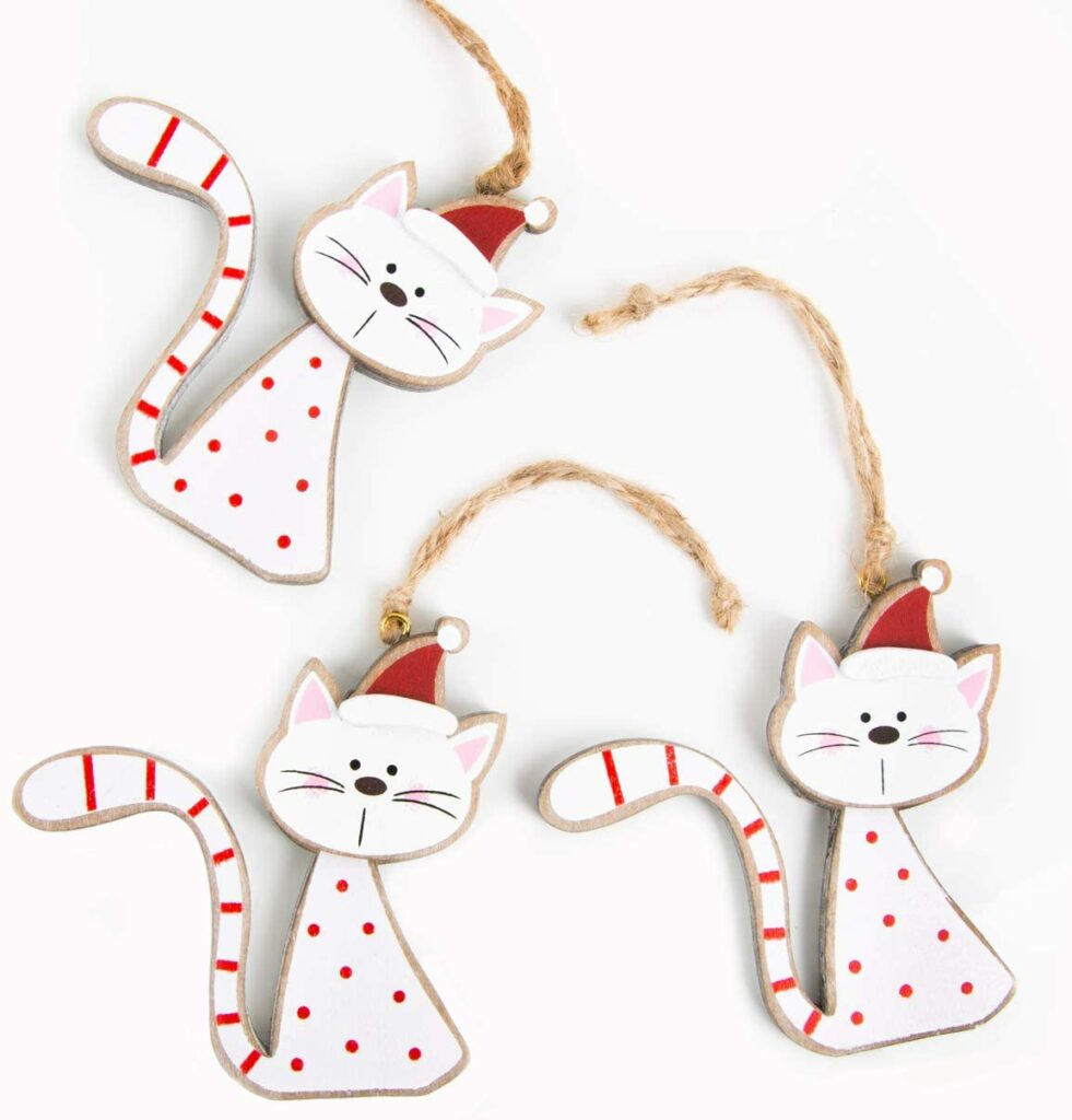 pendentifs de Noël Rouges et Blancs 7 cm sous Forme de Chats