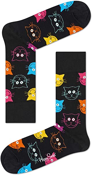 Happy Socks Chaussettes Chats Colorées, Noir-Multi