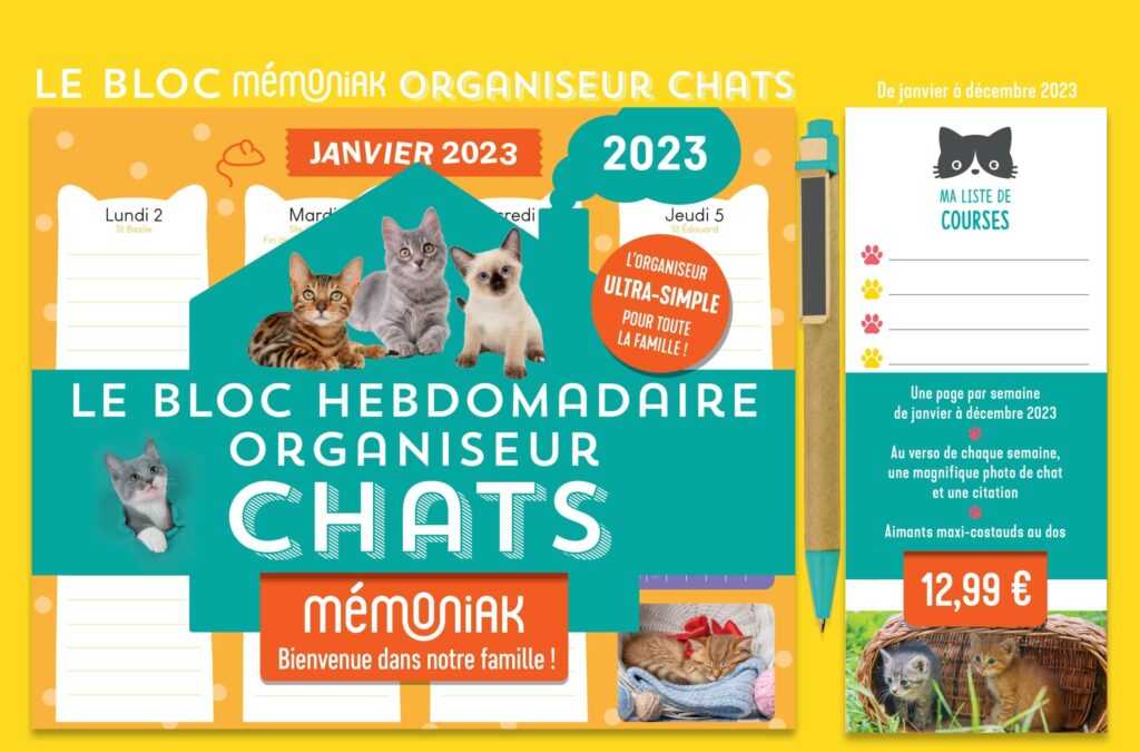 Le Bloc hebdomadaire Mémoniak organiseur Chats 2023
